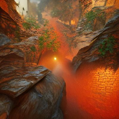 Warm Canyon Path in Volumetric Lighting