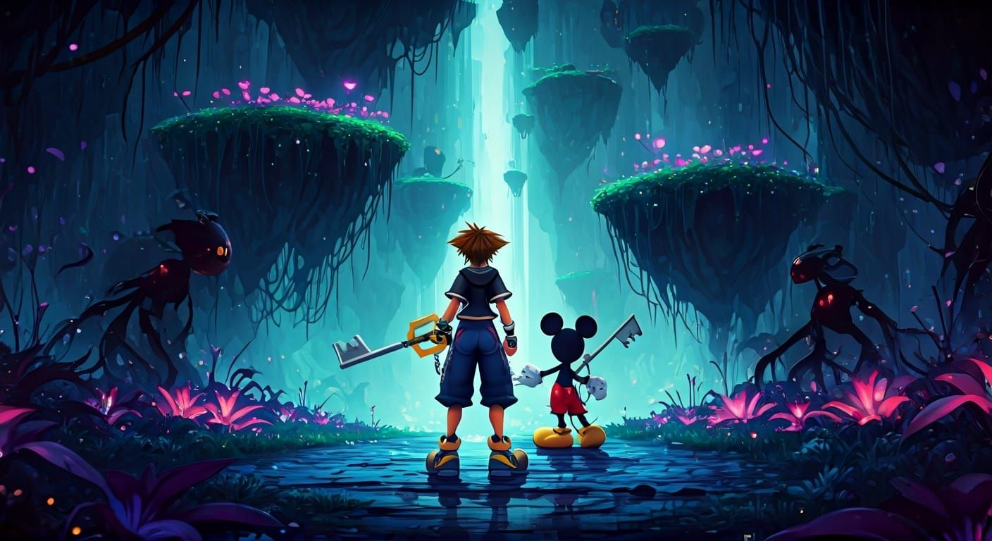 Sora and Mickey Mouse in Kingdom Hearts Style