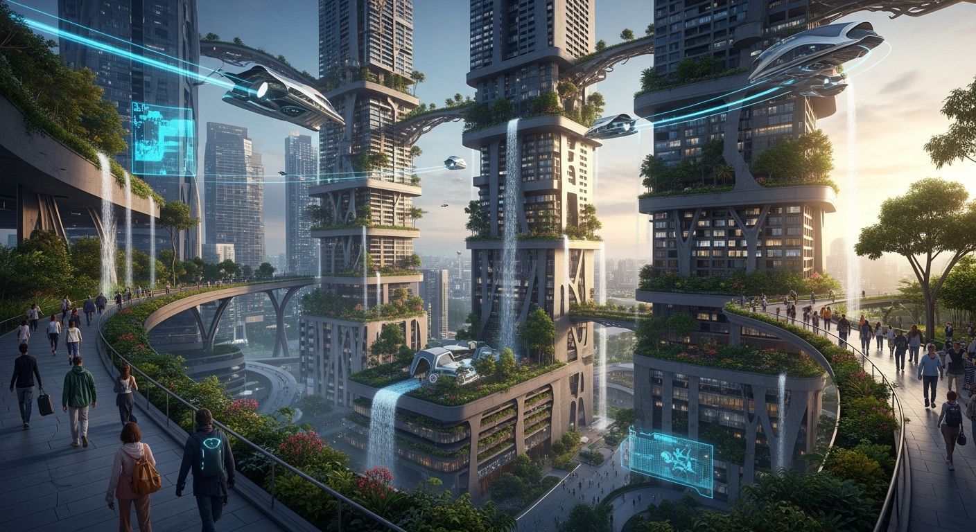 Lush Futuristic Singapore Cityscape at Dusk