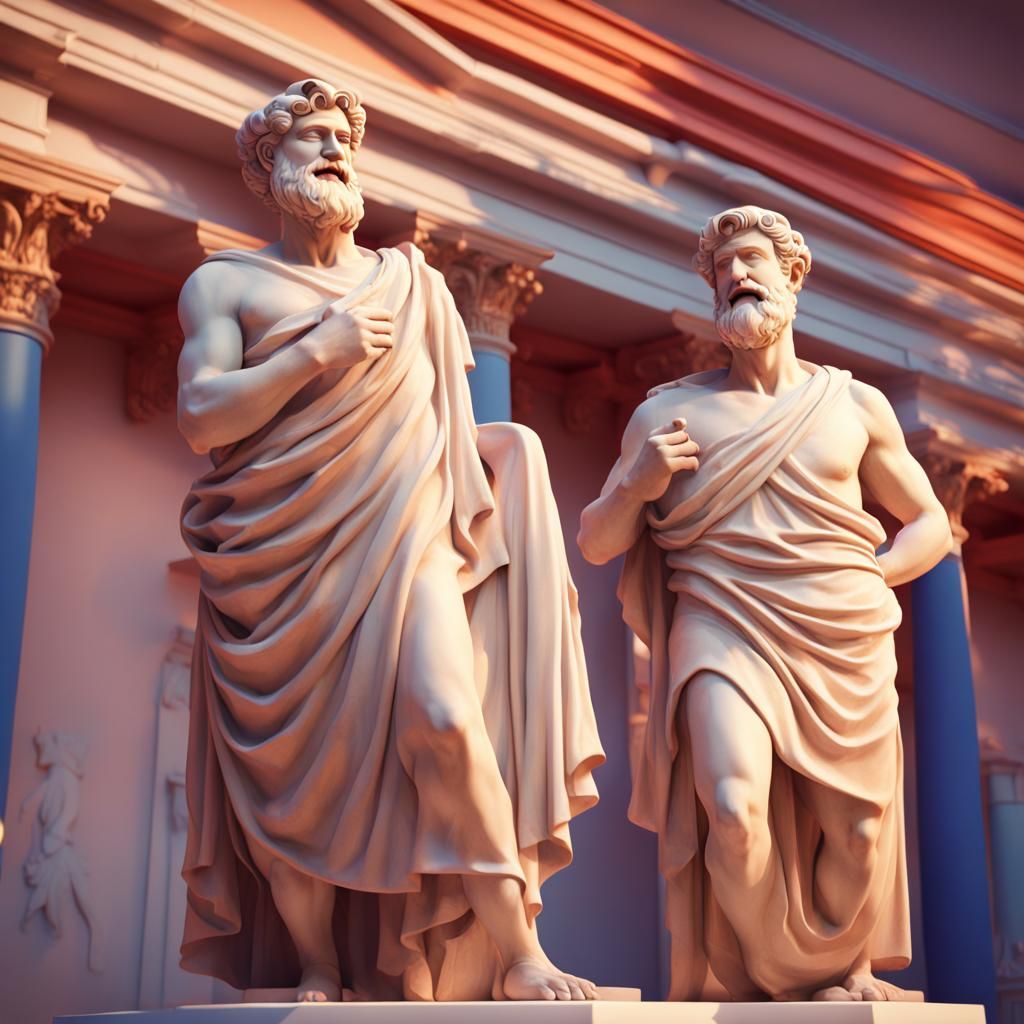 Animated Greek Statues Chatting in Museum, 3D Art