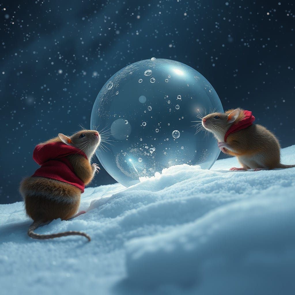 Mysterious Creatures in a Frozen, Starry Scene