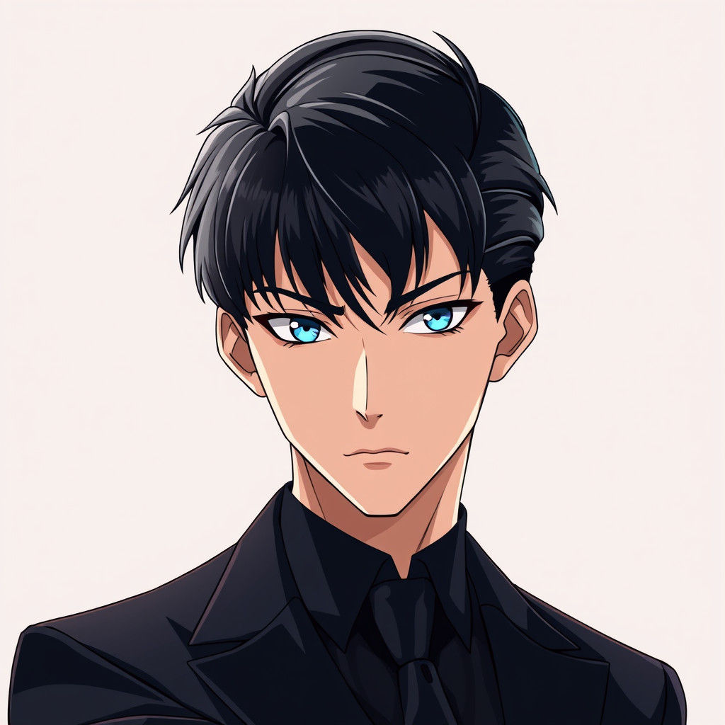 Handsome Anime Man in Black Suit, Digital Art
