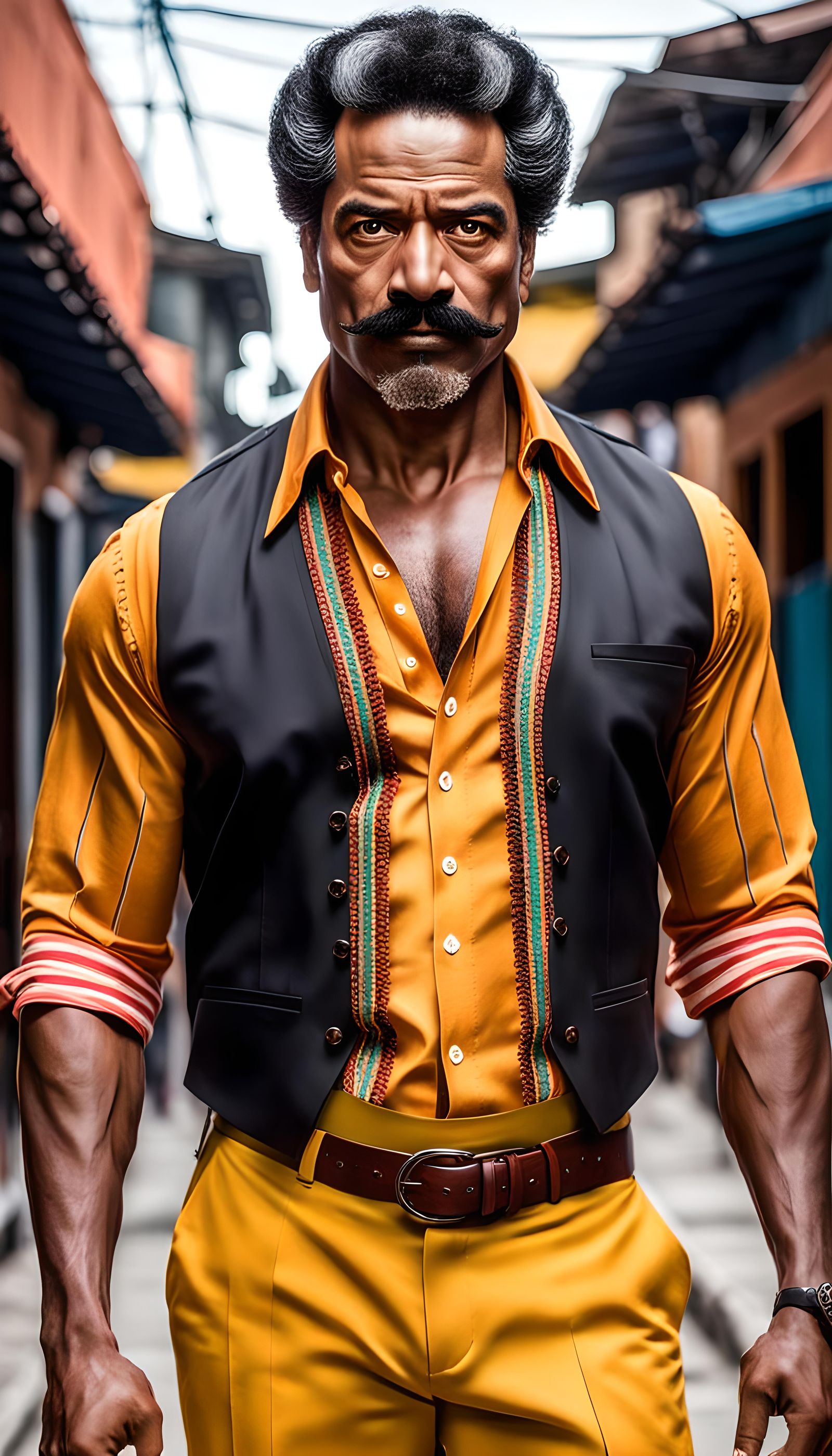 Detailed Portrait of an Afro-Latino Man in Yellow Guayabera