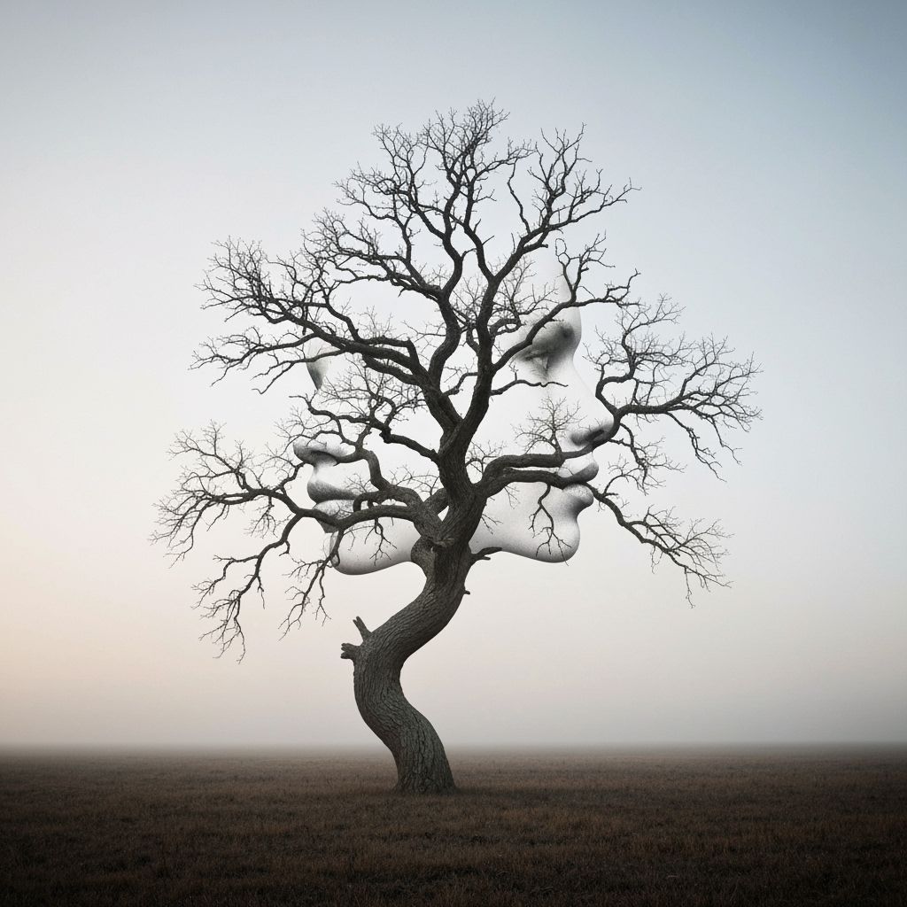 Surreal Oak Tree Illusion in Minimalist Landscape