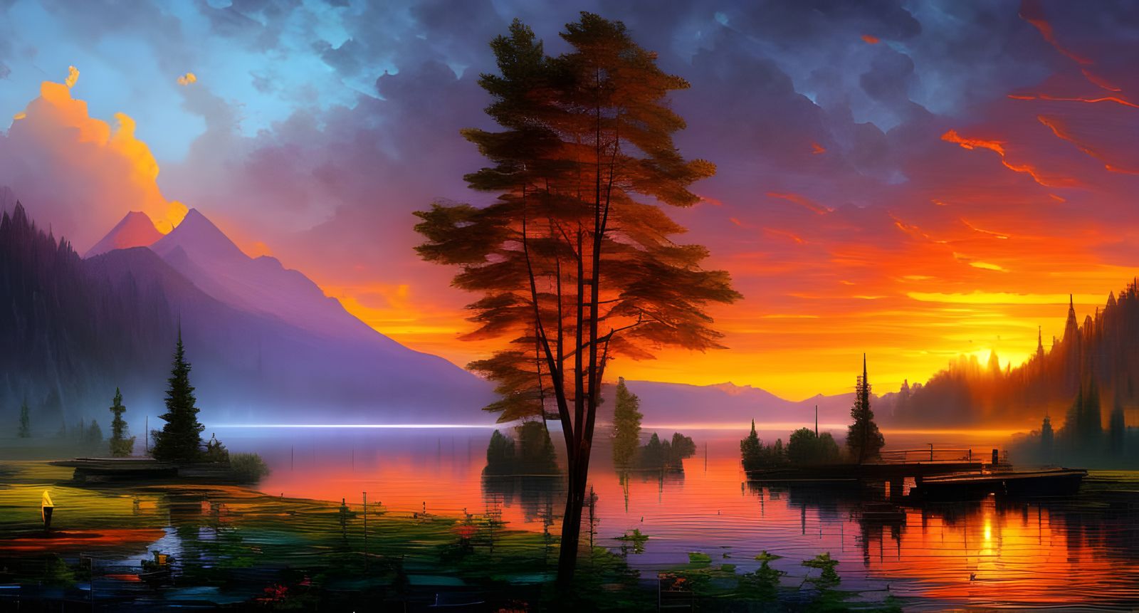 Epic Sunset Over a Lake and Mountains #1
