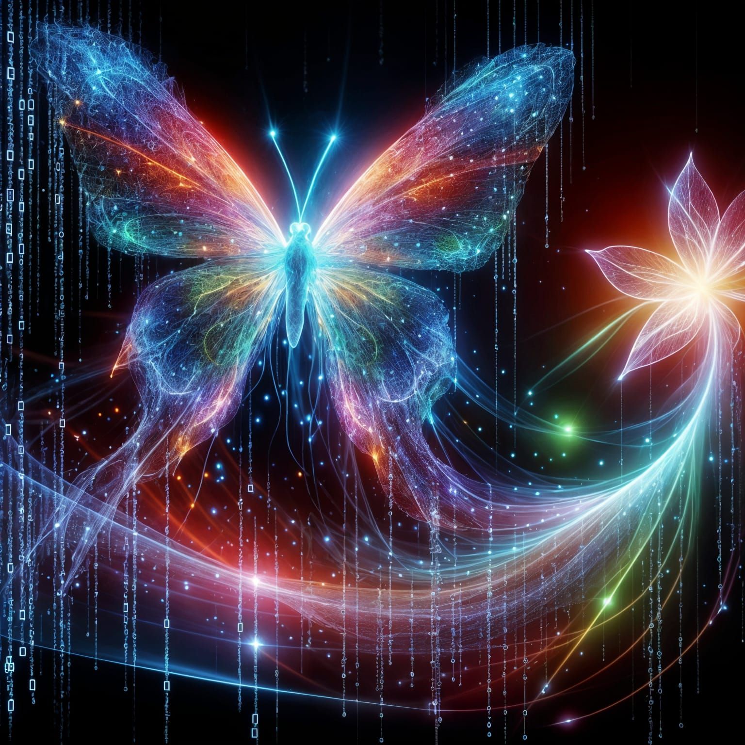Digital Butterfly Silhouette in Electric Colors