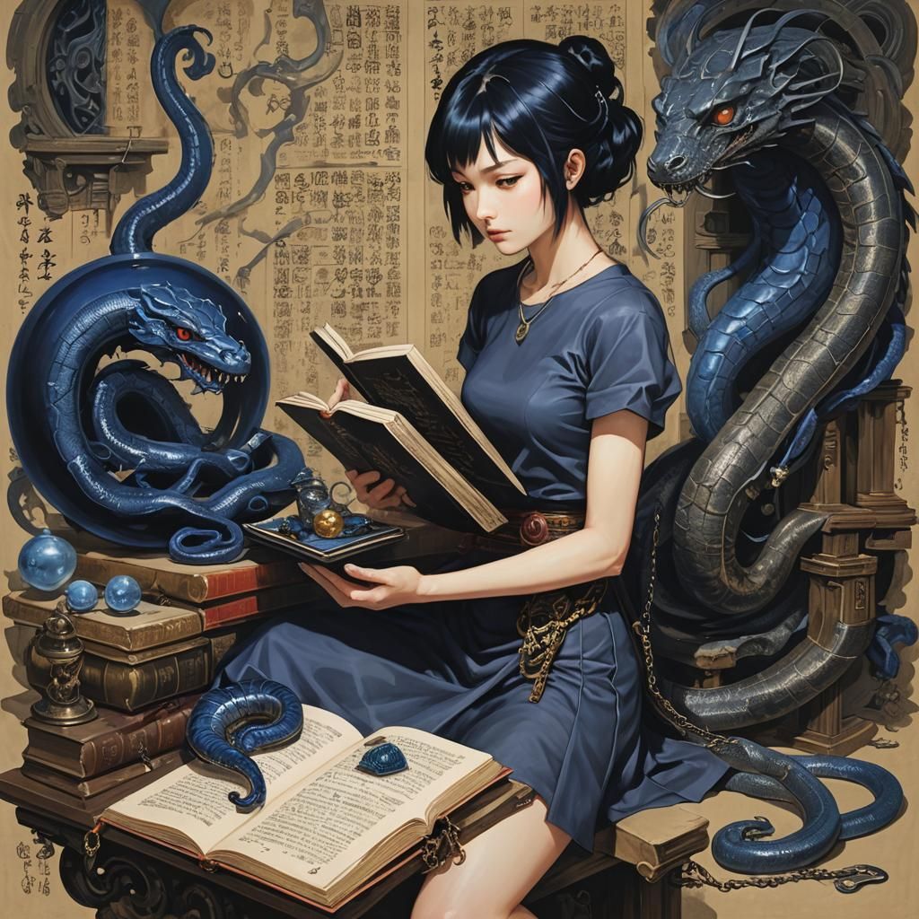 Anime Girl in Van Gogh Style with Digital Tablet