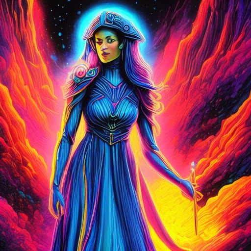 Cosmic Woman on Alien Planet in Surreal Style