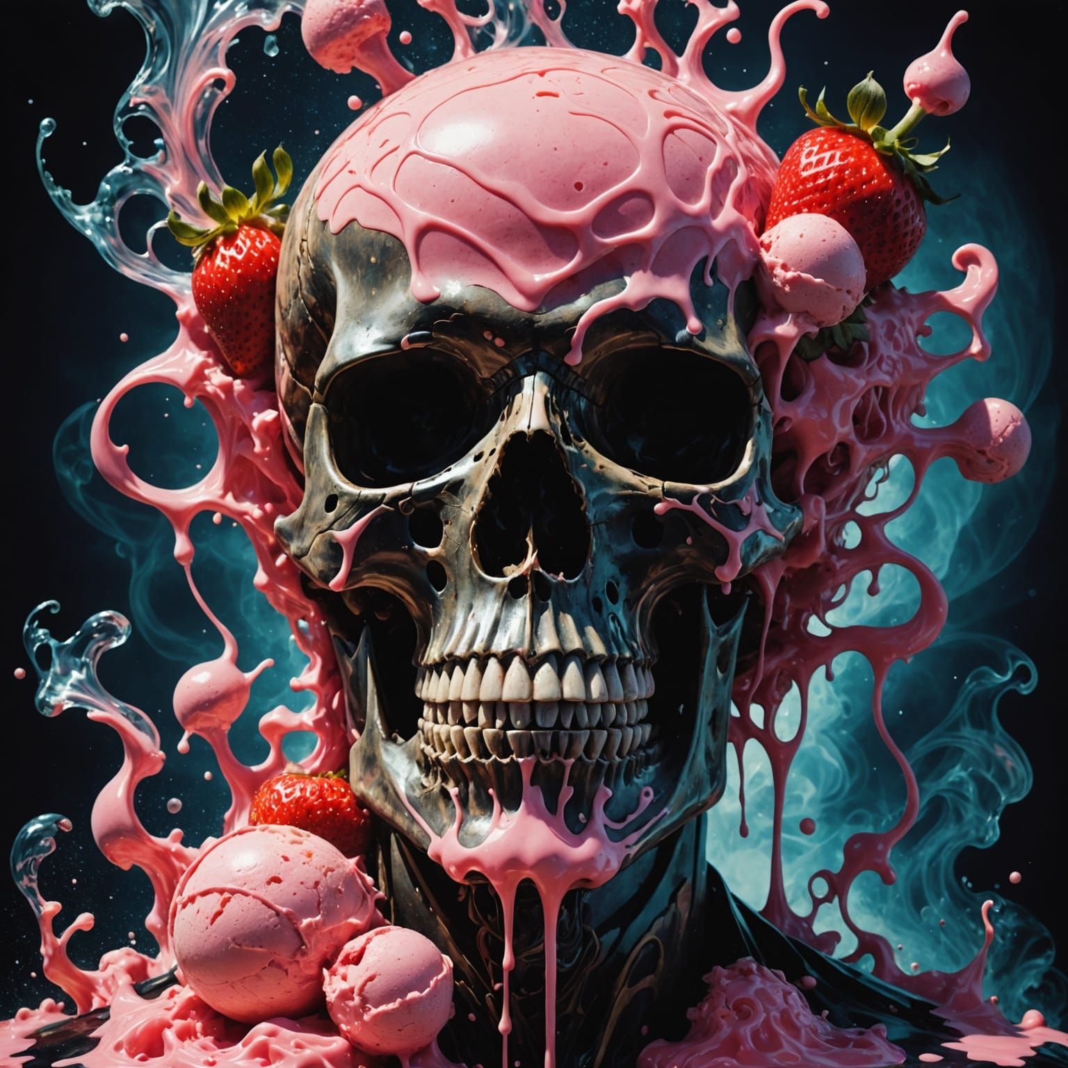 Surreal Skull Filled With Strawberry Ice Cream