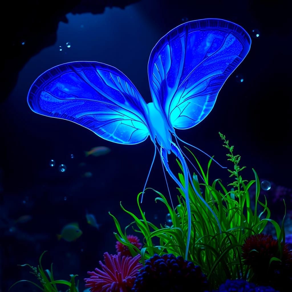 Bioluminescent Butterfly-Jellyfish in Underwater Cave
