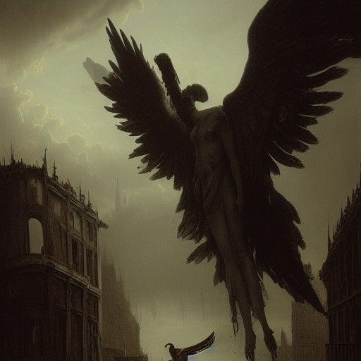 Bloody Angel Spreads Wings Over Ruined City