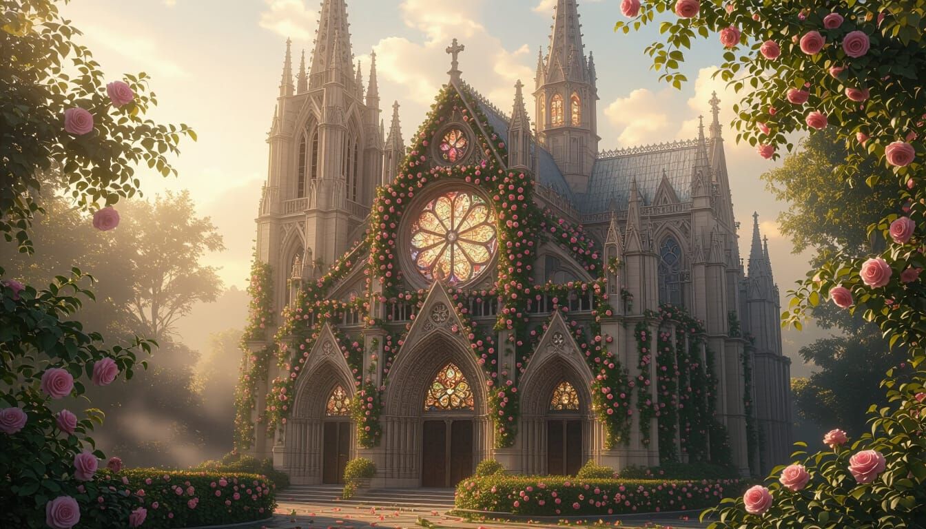 Ethereal Rose Cathedral in Warm Sunlight