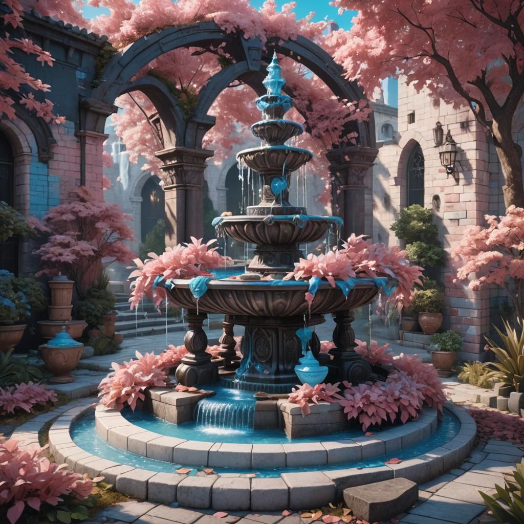 Medieval Shoujo Scene with Pink Leaves, Detailed Matte Paint...