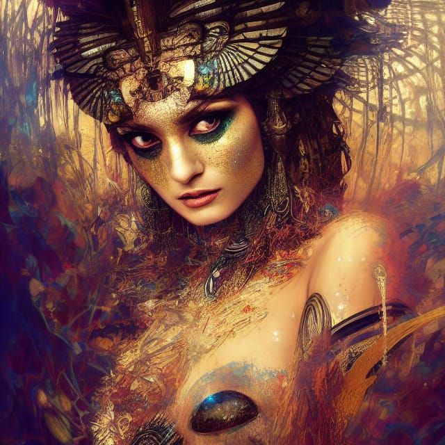 Cleopatra's Fractal Death: Iridescent Digital Art