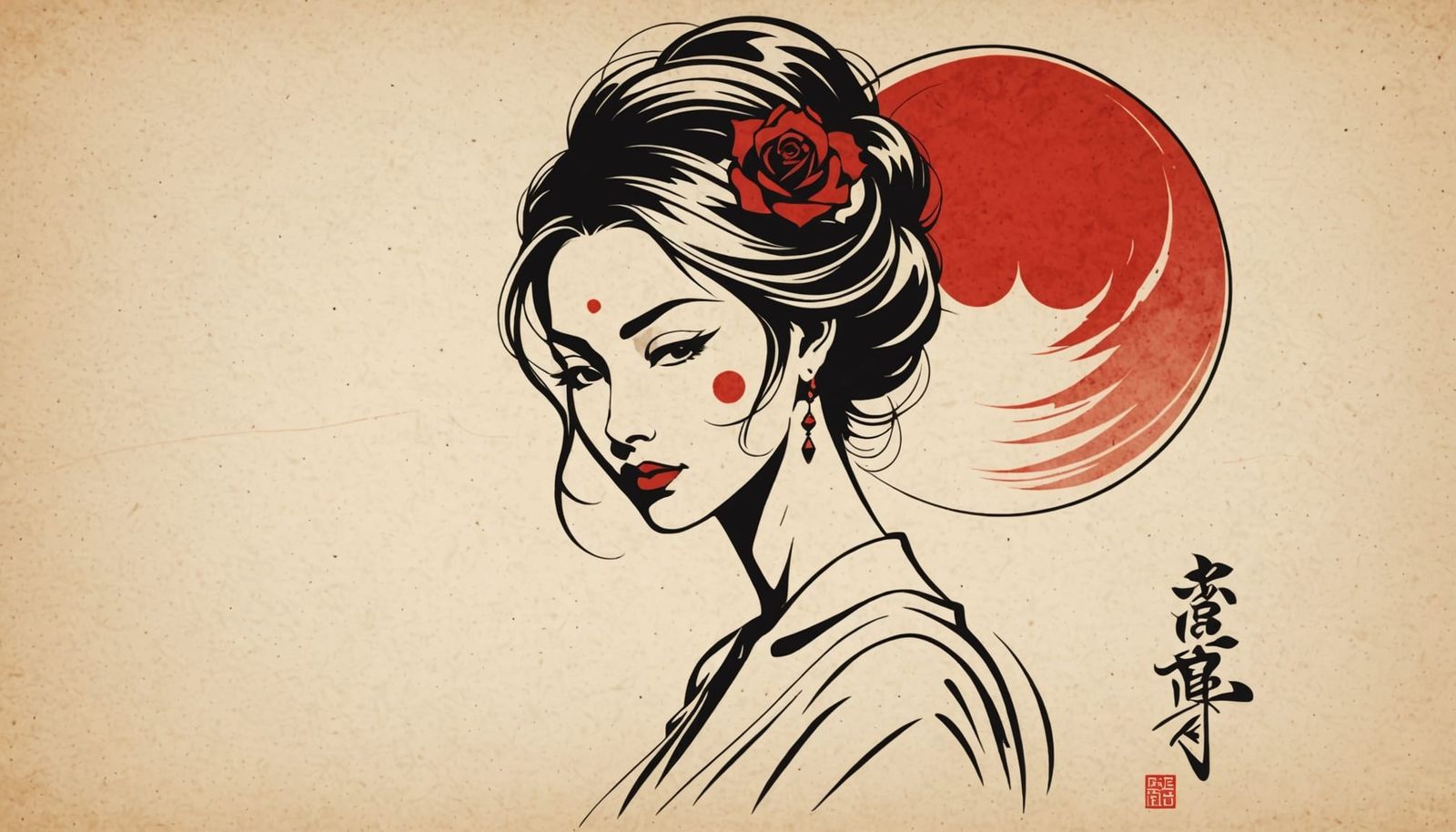 Elegant Woman Silhouette: Japanese Ink Art