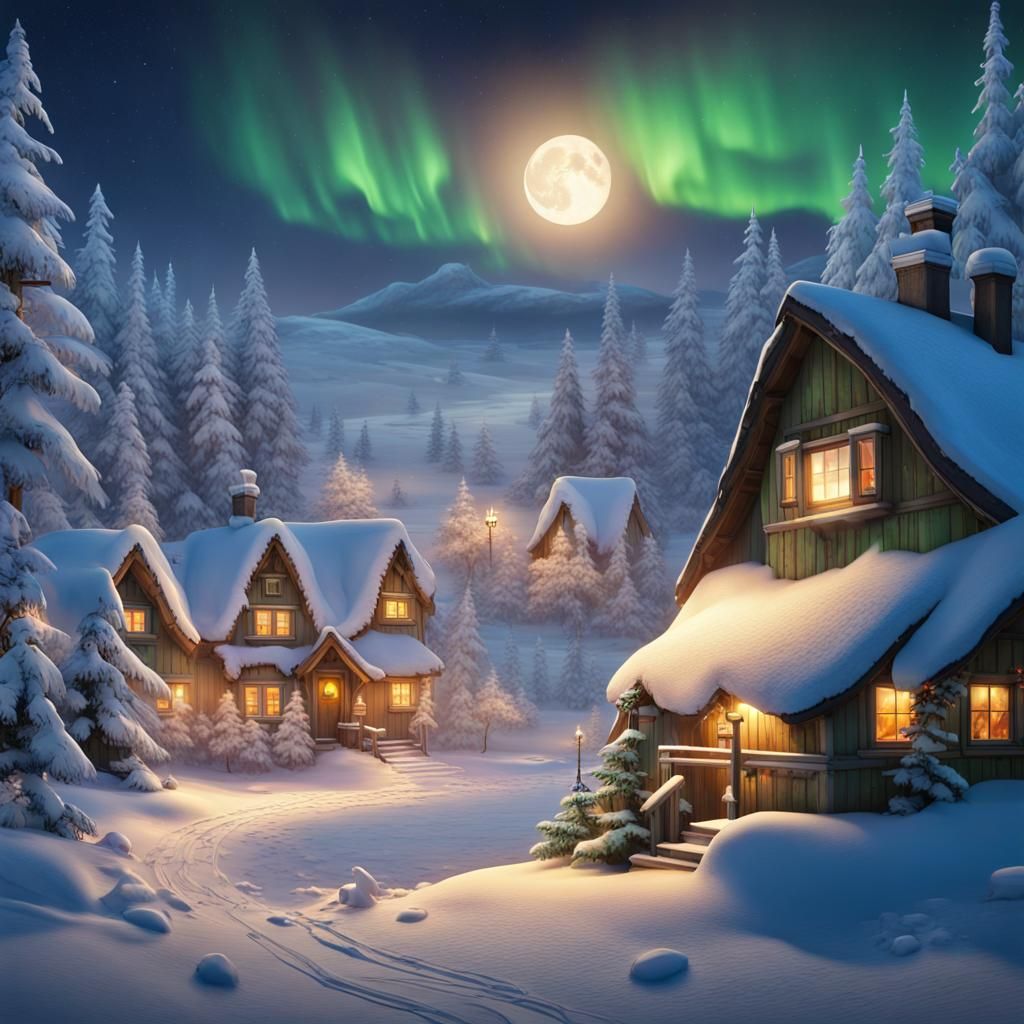 Winter Wonderland: Santa's Flight Under Northern Lights