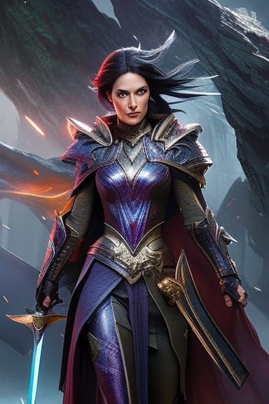 Armored Lady Knight with Magic Sword, Hyperdetailed Art