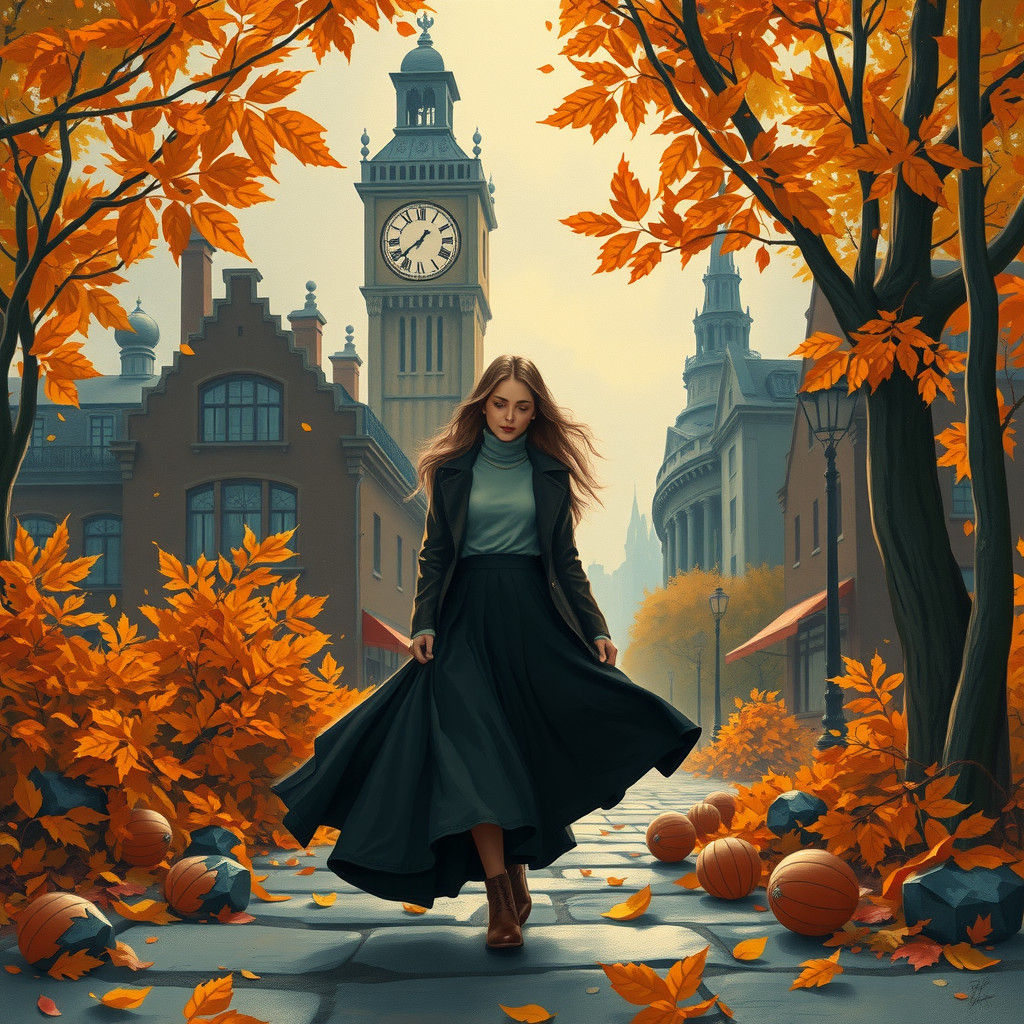 Gothic Woman in Autumn Landscape Painting