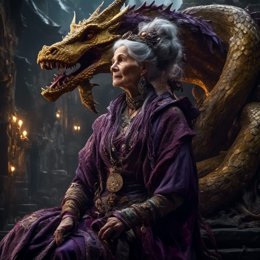 Mystic Woman with Dragon in Dark Fantasy Realism