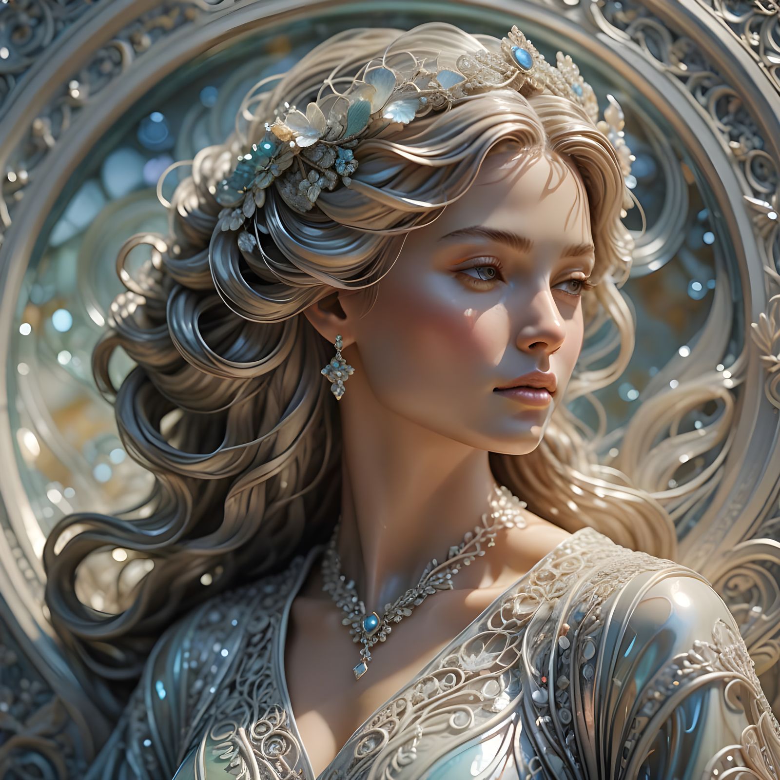 Elegant Woman in Glass Relief