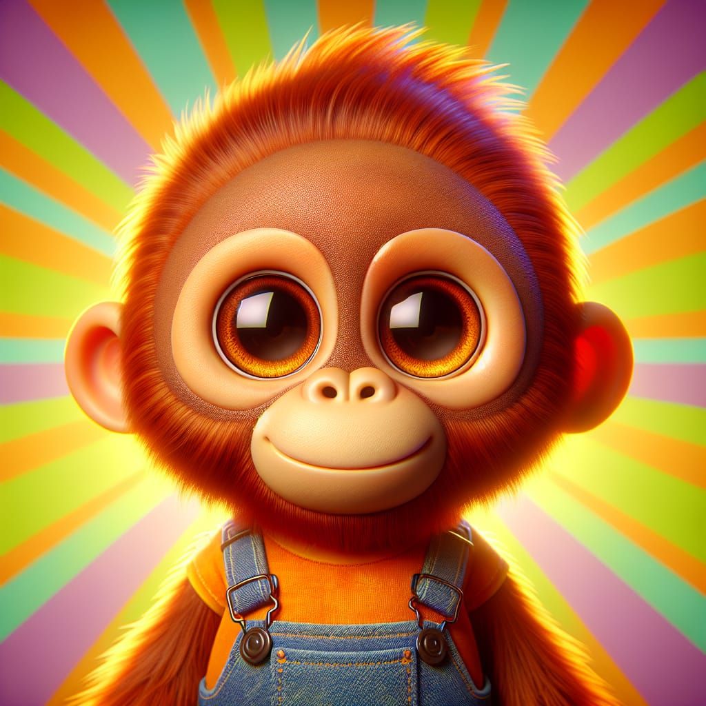 Cute Orangutan Baby in Cartoon Style Digital Art