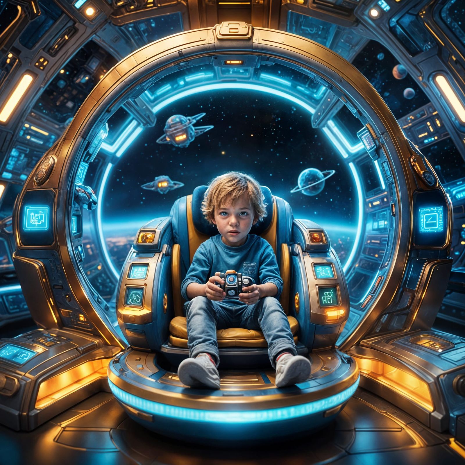 Child in Glowing Toy Spaceship: Fantasy Concept Art