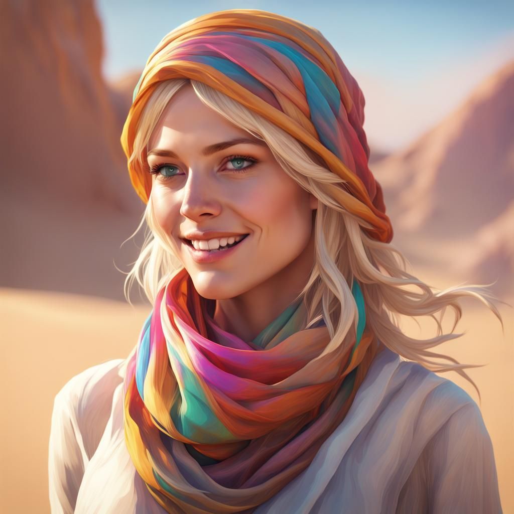 Desert Portrait of Smiling Woman in Digital Art Style