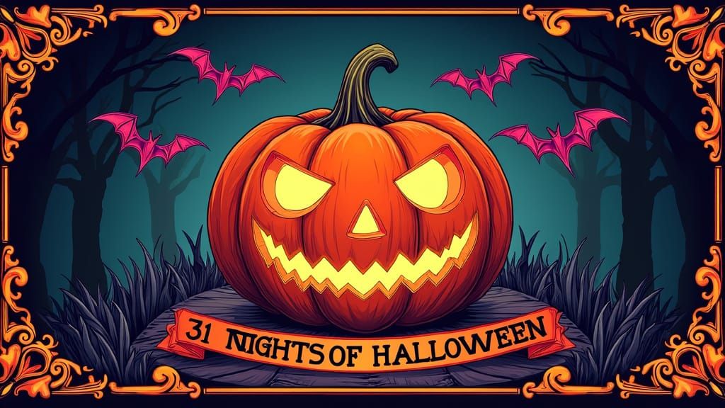 Halloween Jack-o-Lantern Graphic with Bats and Border