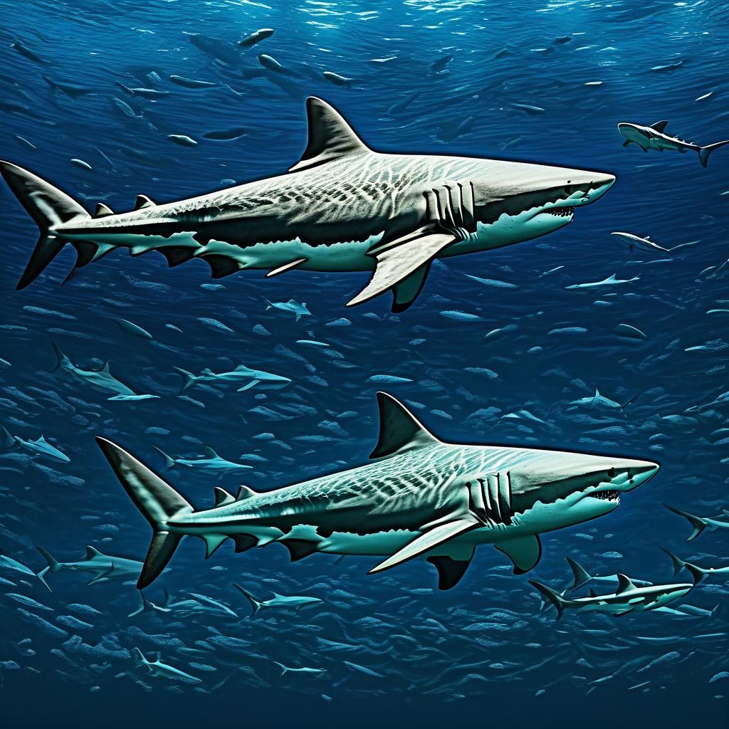 Shark Family in Ocean: Photorealistic Detail