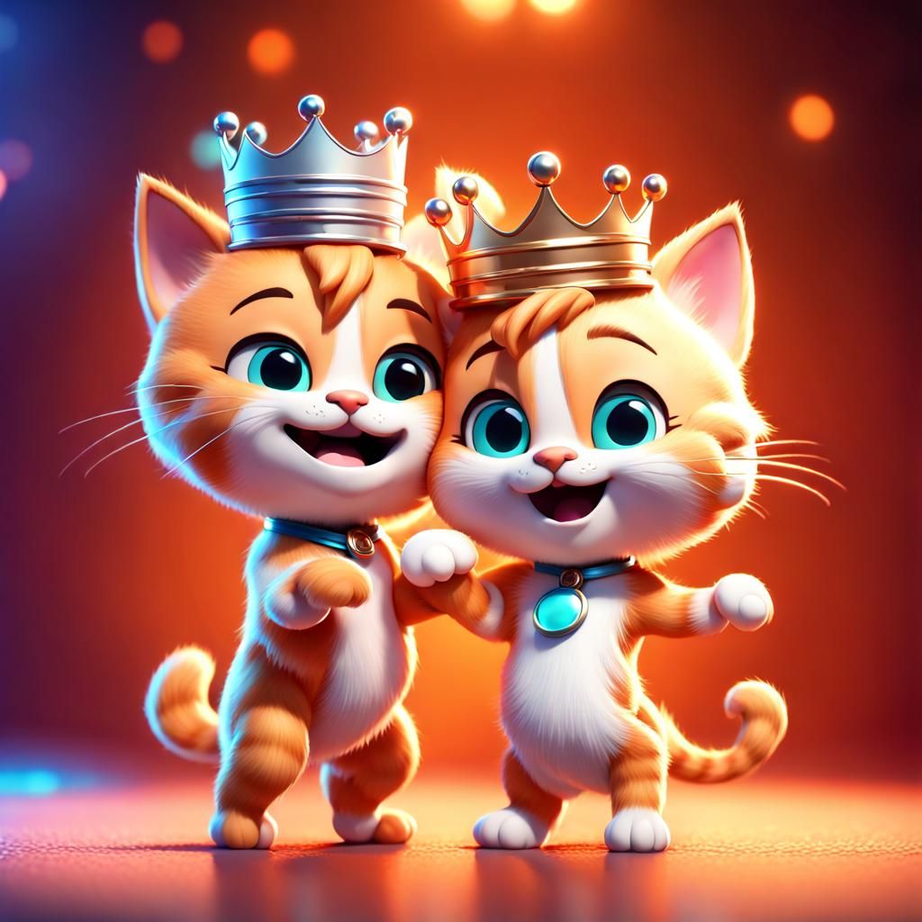 Dancing Tabby Kittens in 3D Digital Art Style