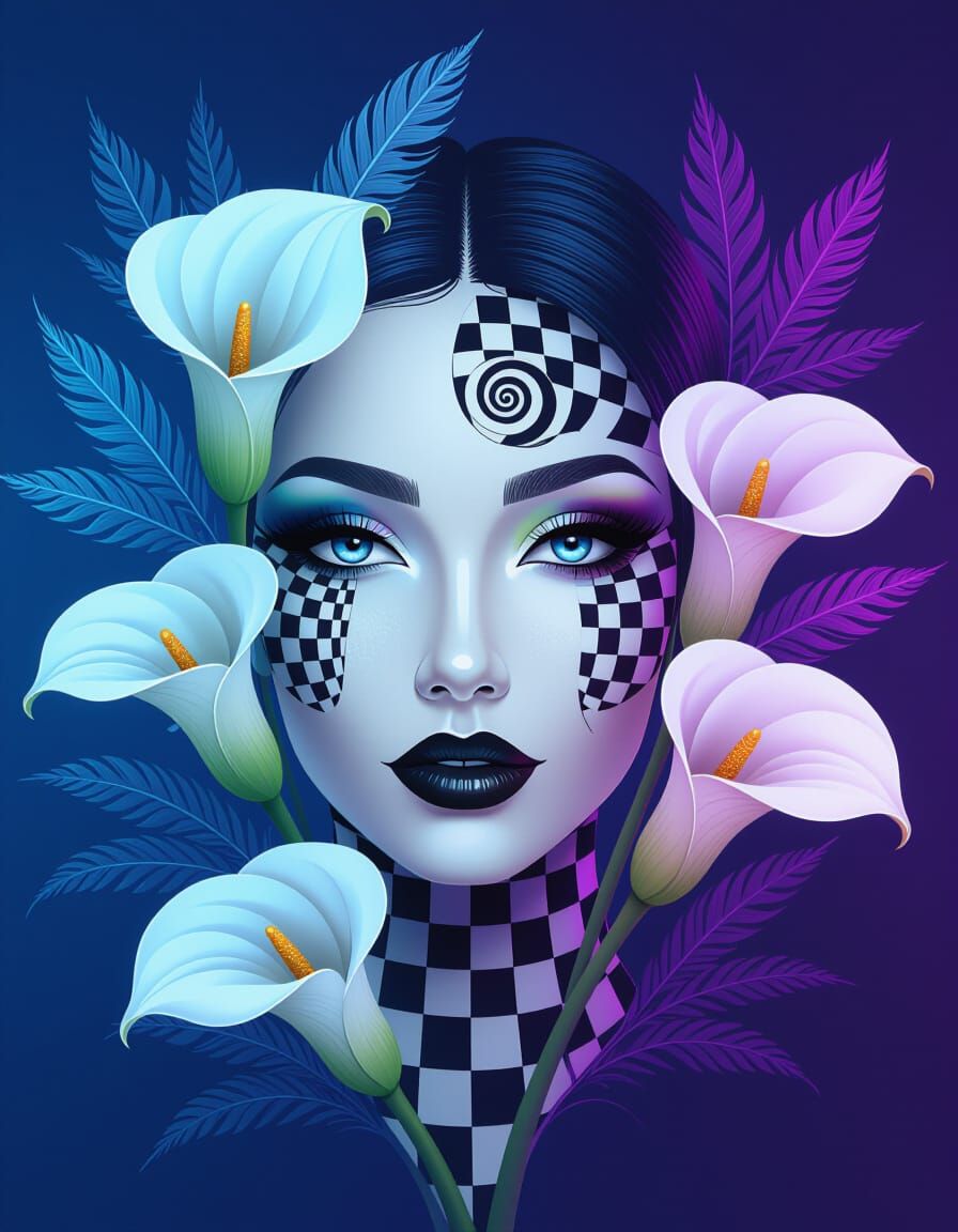 Cybernetic Portrait with Geometric Patterns and Luminous Lil...