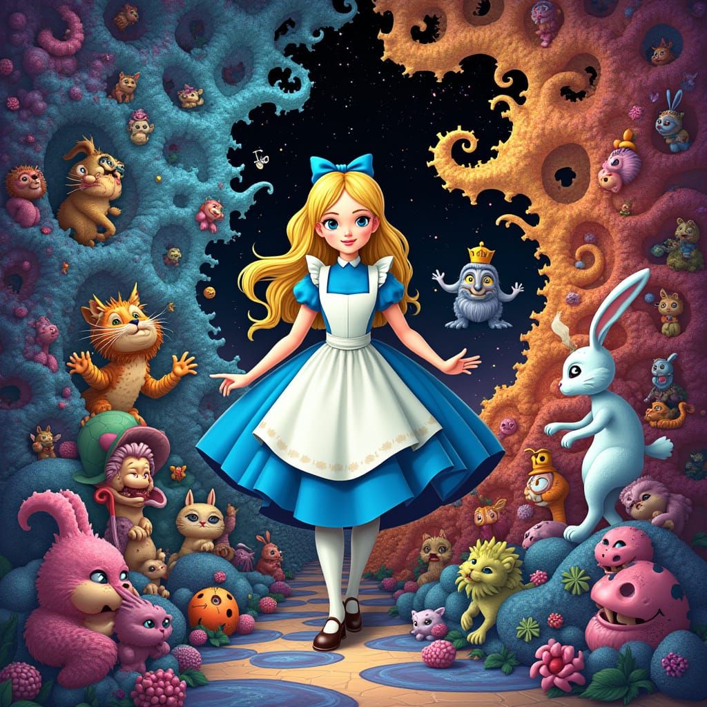 Vibrant Wonderland Scene in Whimsical Fractal Landscape