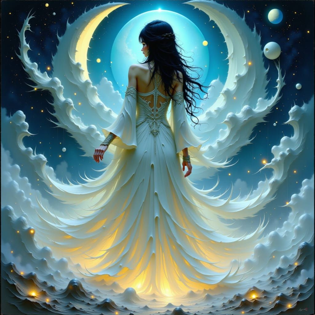 Lunar Goddess Hina in Ethereal Digital Art Style