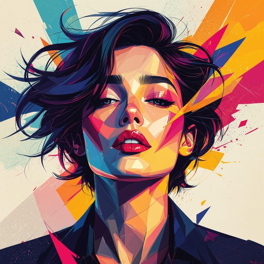 Abstract Emotional Portrait with Dynamic Movement and Vibran...