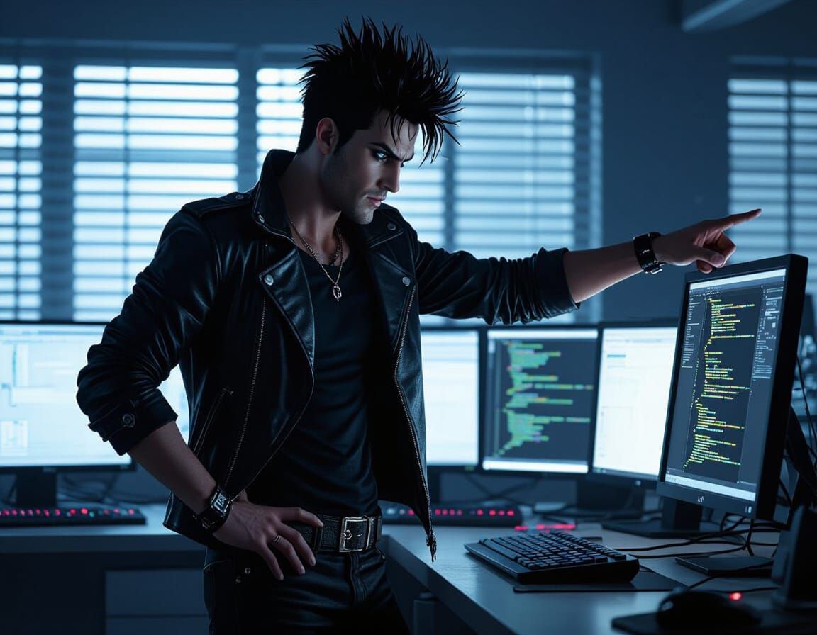 Dramatic Dark Web Defender in Cyberpunk Style