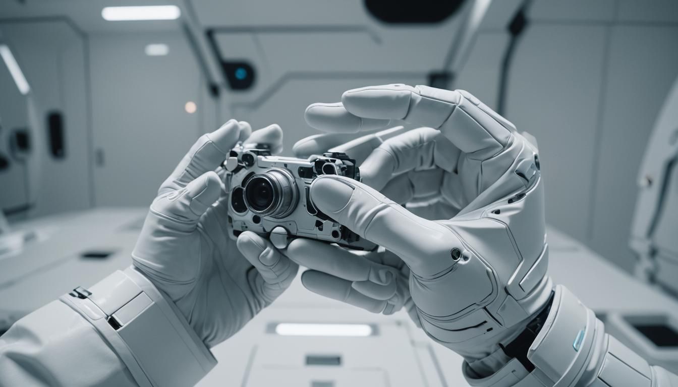 Futuristic Artifact Held in Gloved Hands