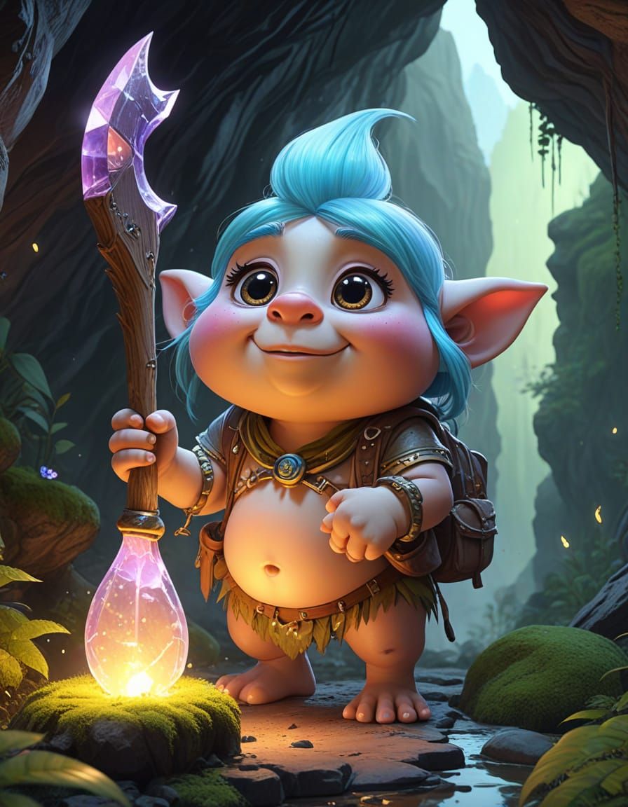Adorable Troll Guardian of Crystal Cave Entrance