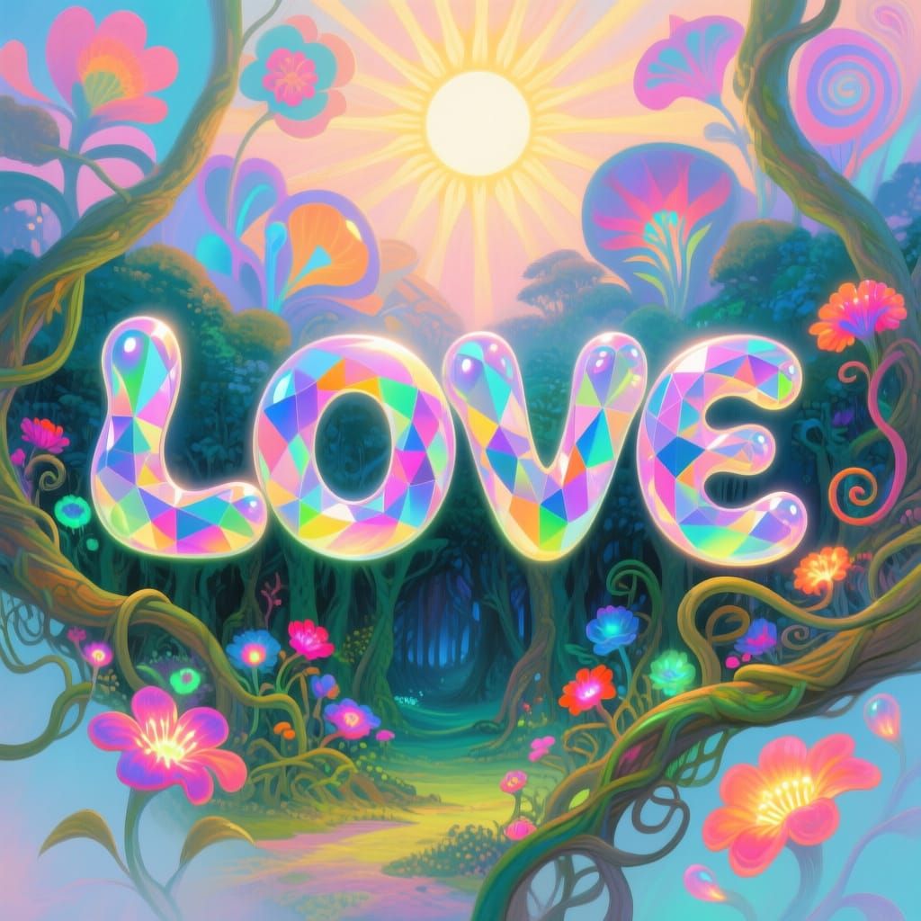 Fantasy Landscape with LOVE Bubble Letters