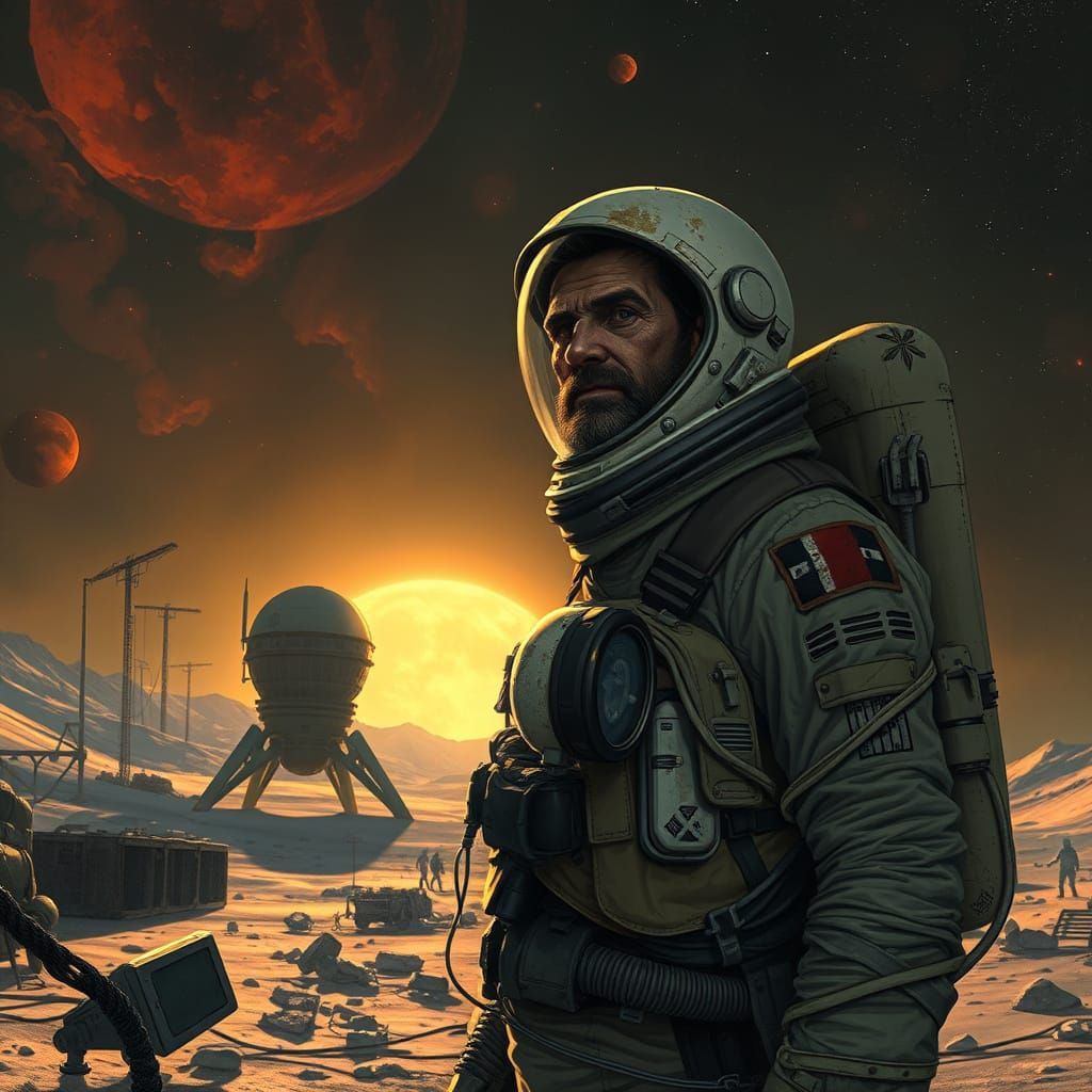 Astronaut Guarding Lunar Outpost in Gritty Realism