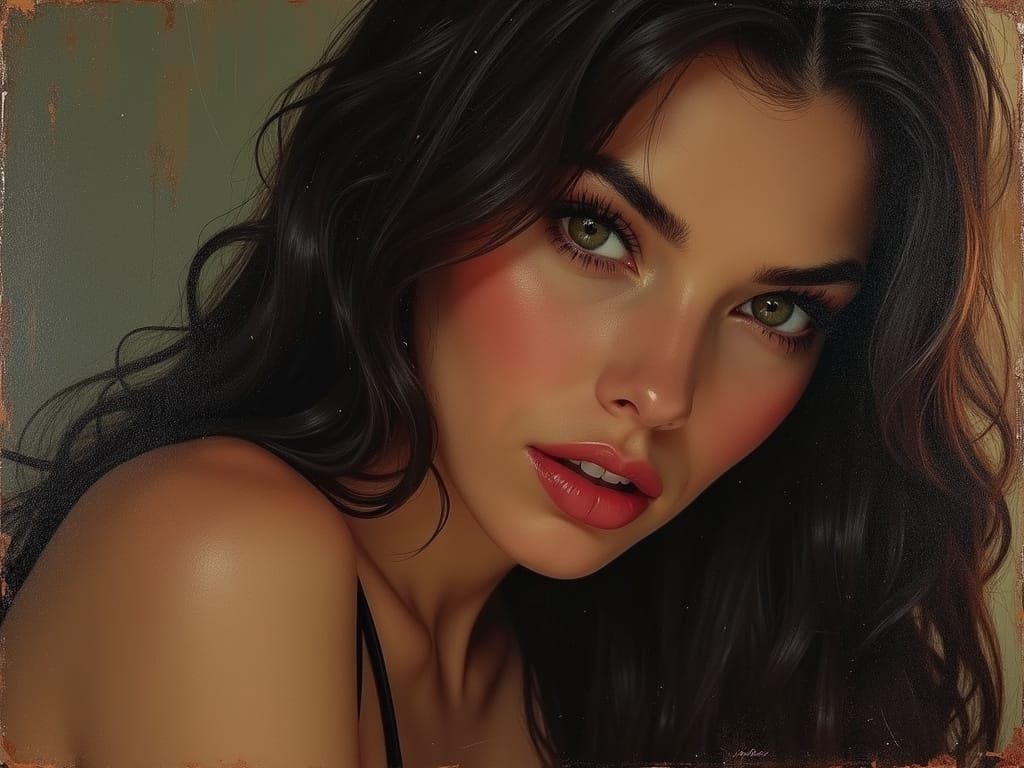 Sophisticated Siren in Retro Film Noir Oil Painting