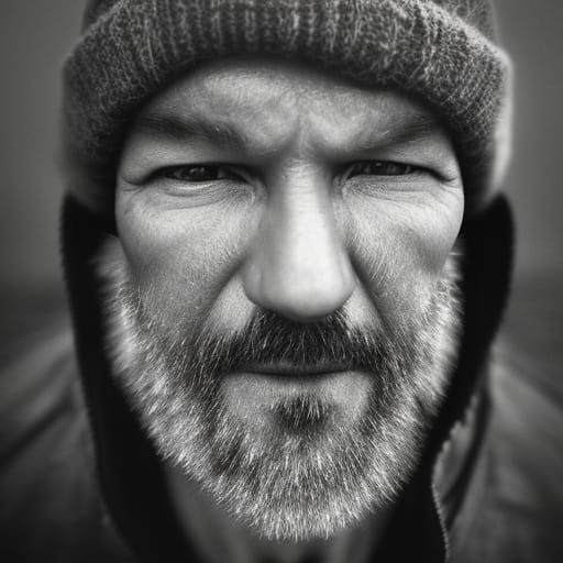 Intense Close-Up Portrait in Street Photography Style