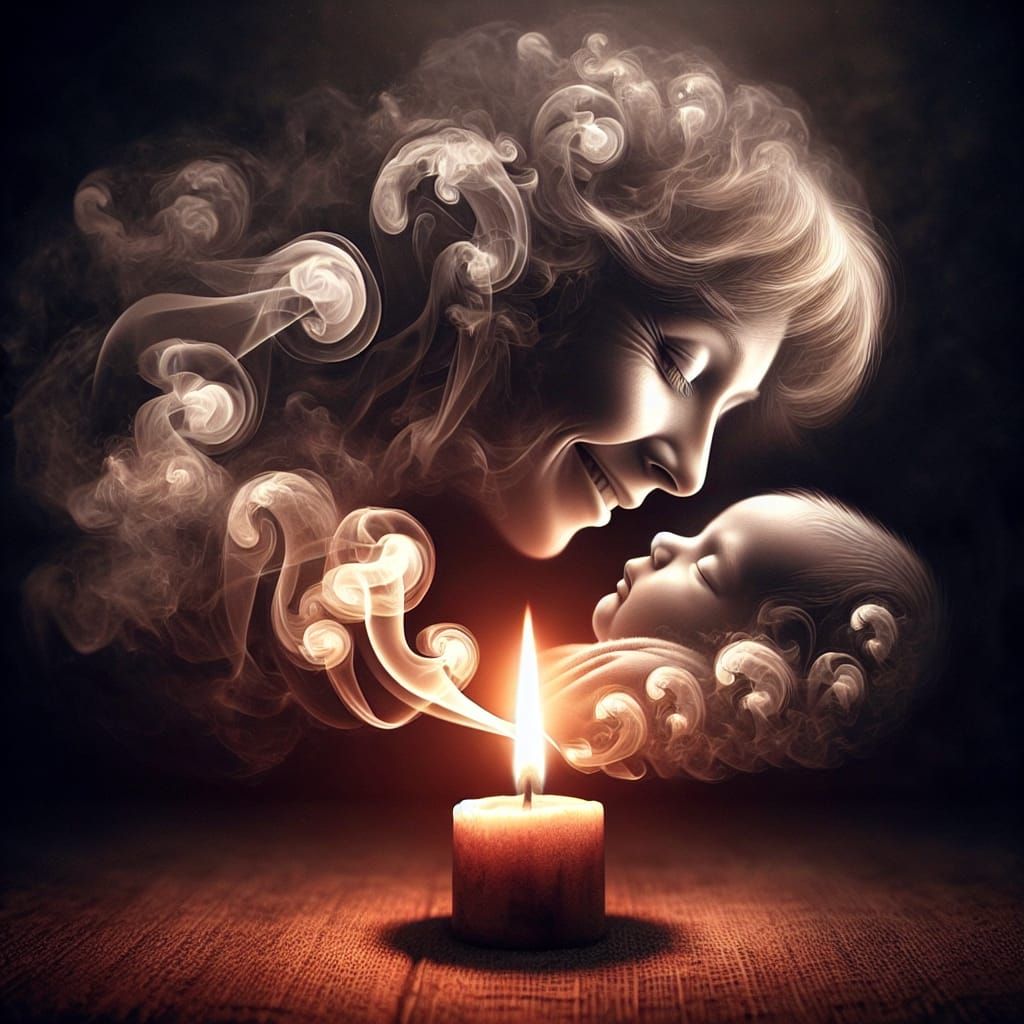 Monochrome Smoke Art of Mother and Child