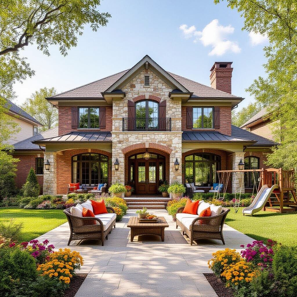 Grand Brick & Stone House with Patio and Garden