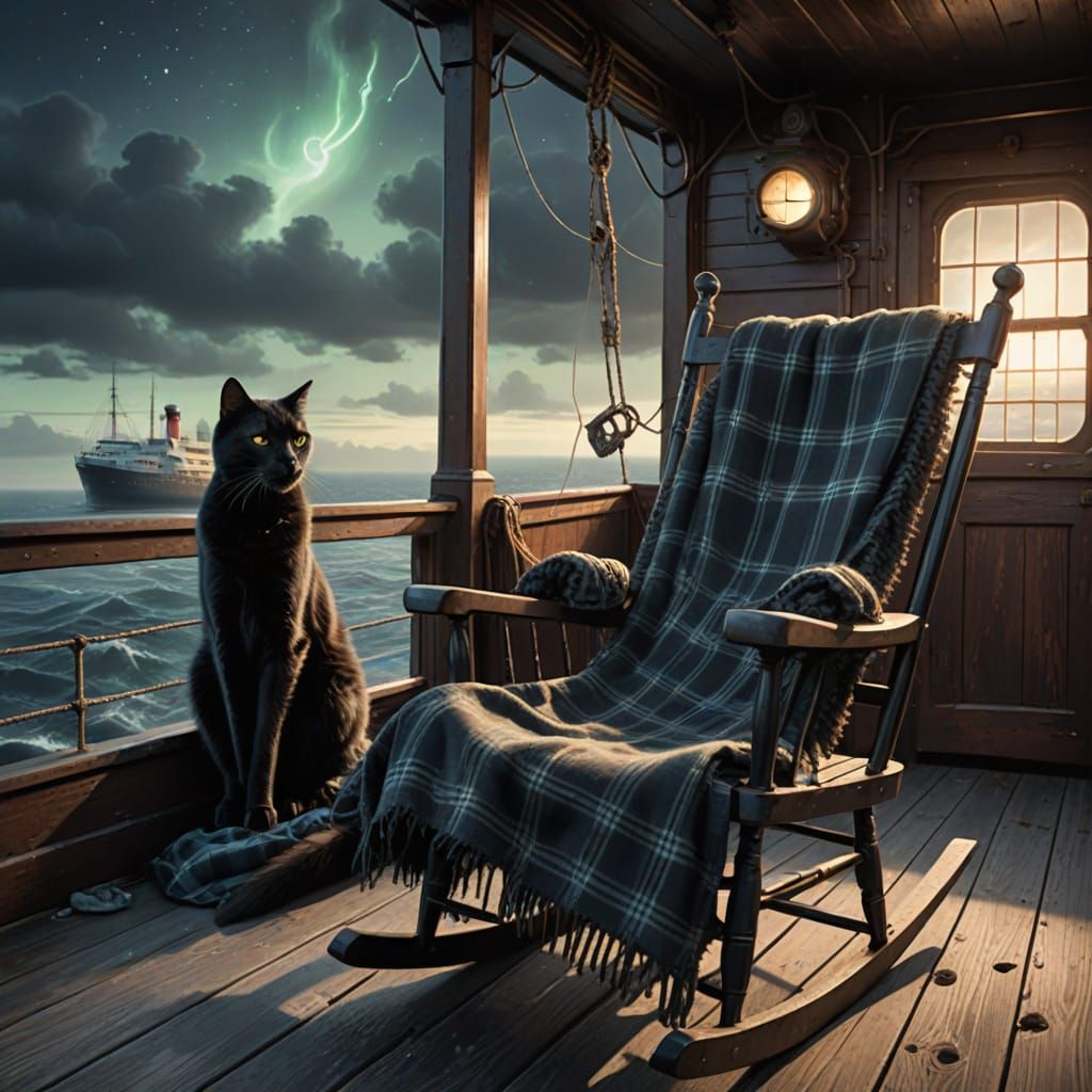 Futuristic Steamship Deck with Rocking Chair