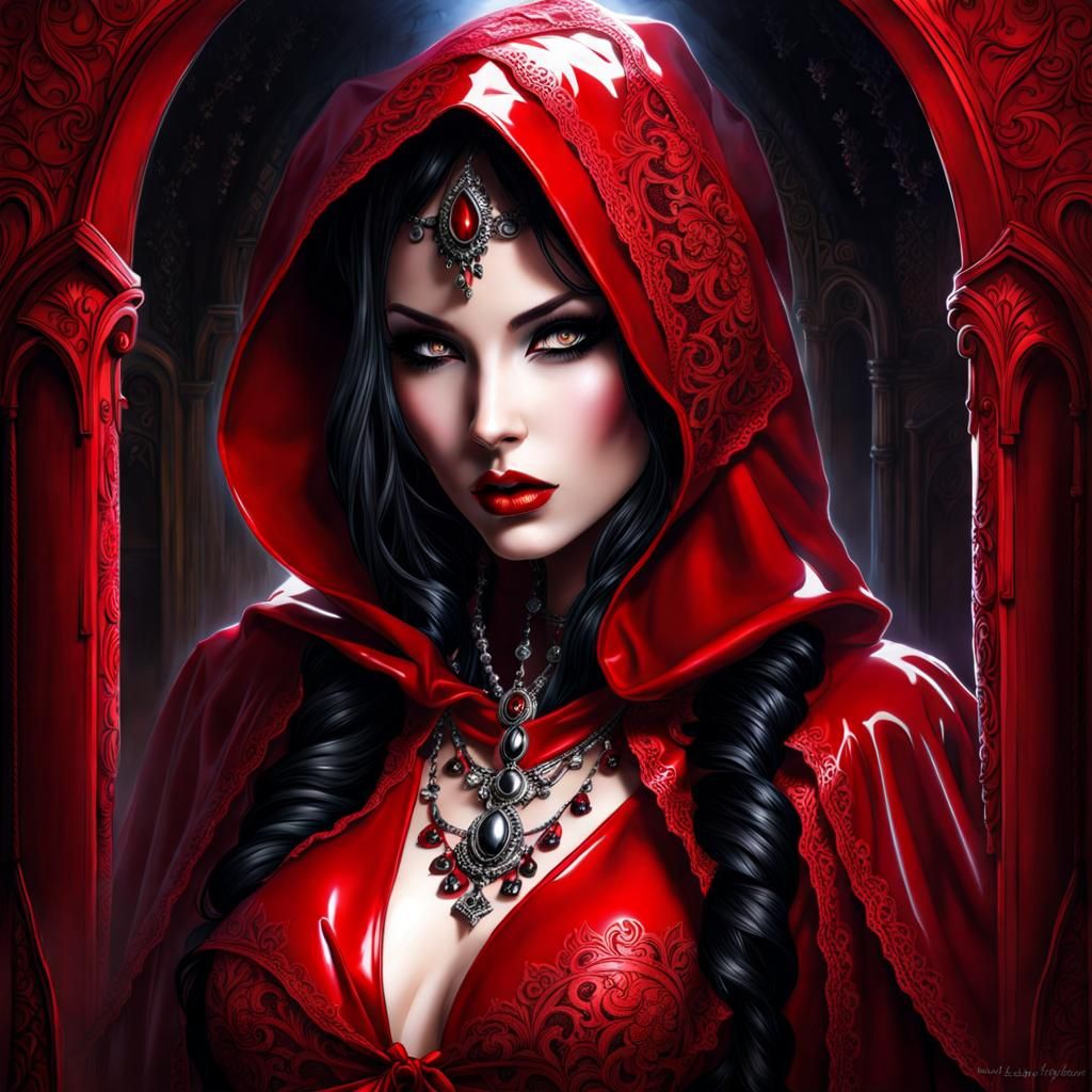 Gothic Mistress in Red Latex and Lace: Splash Art