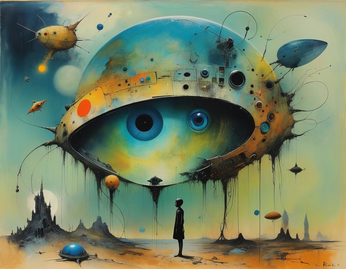 Visionary Redon-Inspired Cyberpunk Artwork