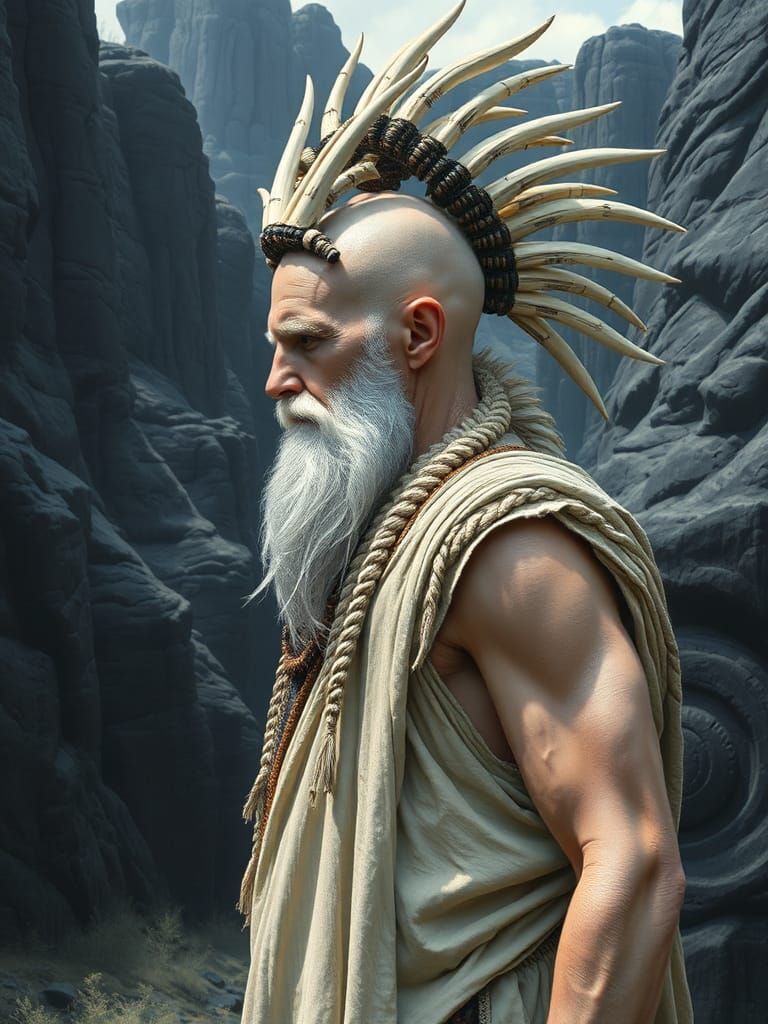 Albino Viking Warrior in Giger-Inspired Landscape