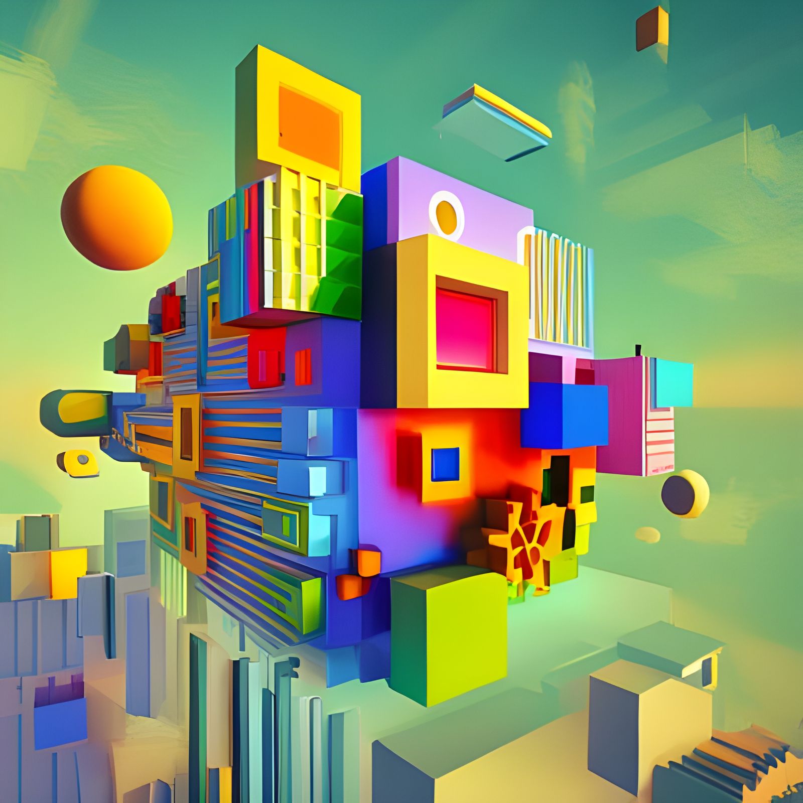 Abstract Psy-Fi 3D Render with Opalescent Cubes