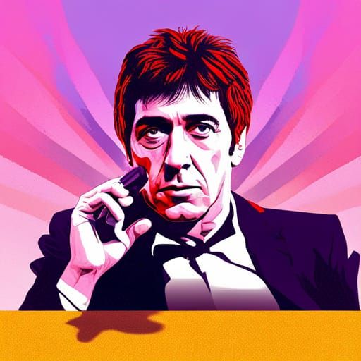 Scarface in Jacuzzi: Pop Art Digital Illustration