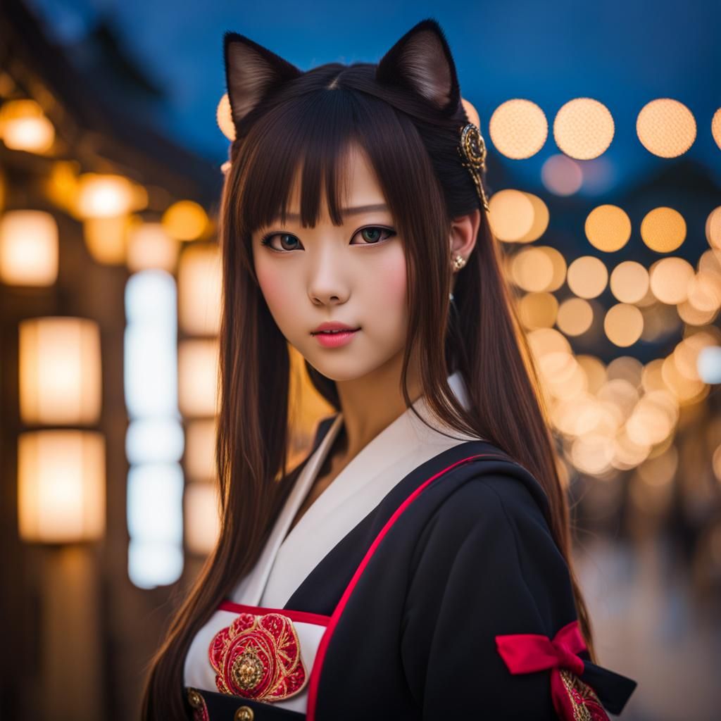 Neko-Girl Portrait in Professional Photography Style